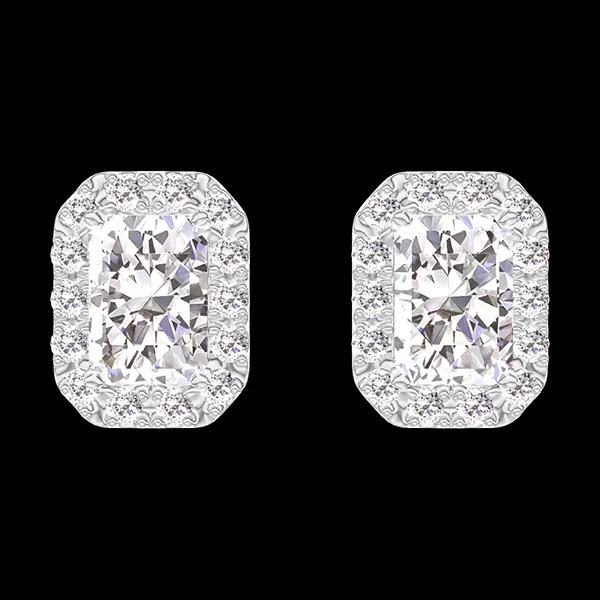 « L'Atelier » Nº200999 - Ohrringe Weißgold 750/-(18Kt) - Diamant Rechteckig 0.3 Karat (2 X) - Halo Diamant