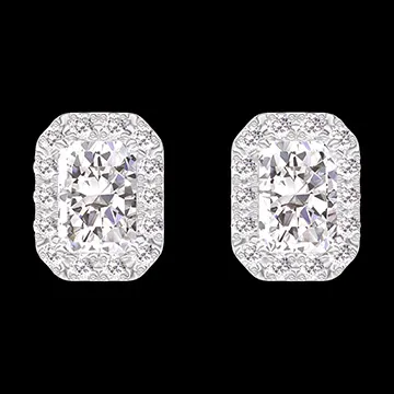 « L'Atelier » Nº200999 - Boucles d'oreilles Or blanc 18 carats - Diamant Rectangle 0.3 carat (2 X) - Halo Diamant