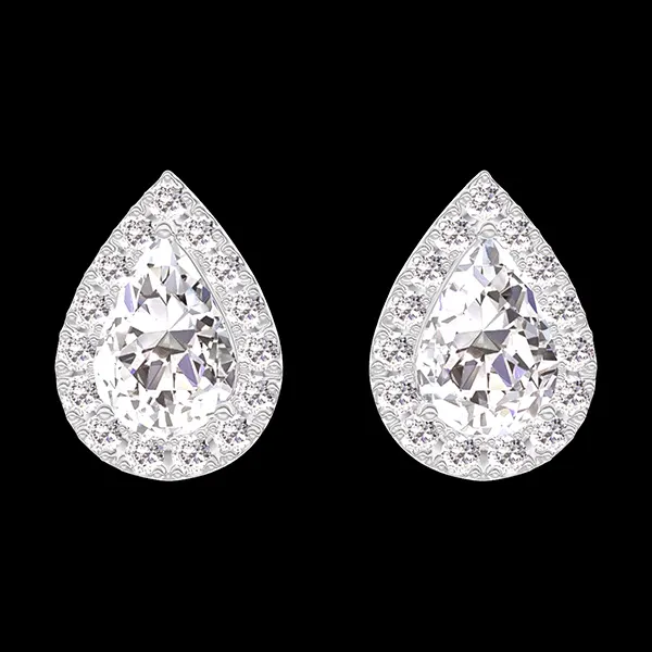 « L'Atelier » Nº201031 - Boucles d'oreilles Or blanc 18 carats - Diamant Poire 0.3 carat (2 X) - Halo Diamant