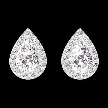 « L'Atelier » Nº201031 - Boucles d'oreilles Or blanc 18 carats - Diamant Poire 0.3 carat (2 X) - Halo Diamant