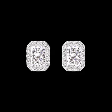 « L'Atelier » Nº201096 - Earrings White gold 9 carats - Laboratory Diamond Baguette 0.3 Carats (2 X) - Halo Laboratory Diamond