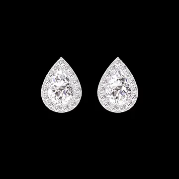 « L'Atelier » Nº201127 - Earrings White gold 18 carats - Laboratory Diamond Pear 0.3 Carats (2 X) - Halo Laboratory Diamond