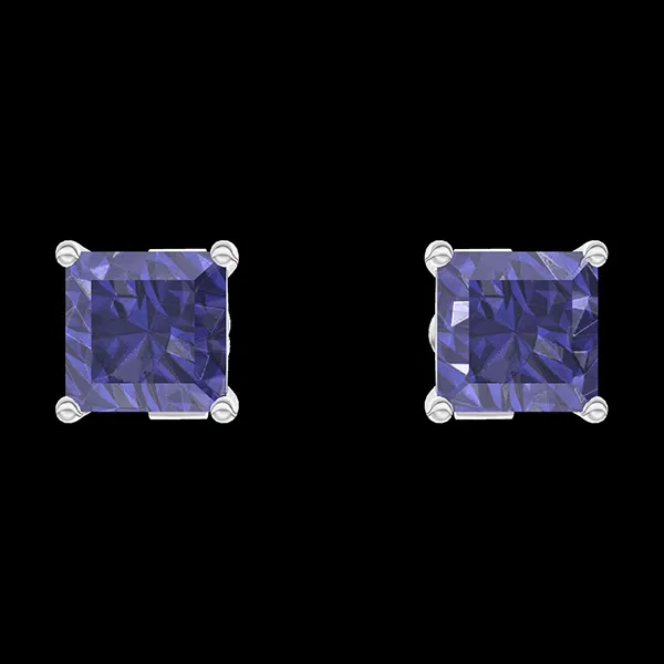 « L'Atelier » Nº201267 - Earrings White gold 18 carats - Blue Sapphire Princess 0.3 Carats (2 X)