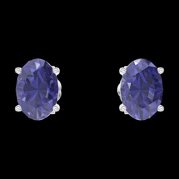 « L'Atelier » Nº201299 - Boucles d'oreilles Or blanc 18 carats - Saphir bleu Ovale 0.3 carat (2 X)