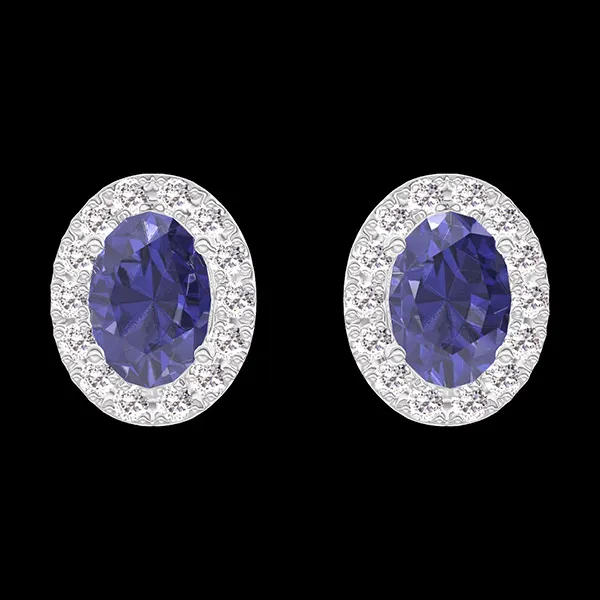 « L'Atelier » Nº201303 - Oorbellen Witgoud 18 karaat - Blauwe saffier Ovaal 0.3 Karaat (2 X) - Halo Diamant