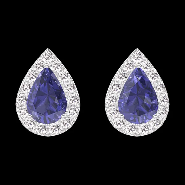 « L'Atelier » Nº1012970 - Earrings White gold 9 carats - Synthetic sapphire Pear 0.3 Carats (2 X) - Halo Laboratory Diamond
