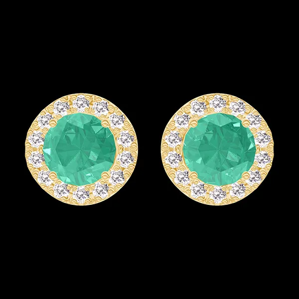 « L'Atelier » Nº201349 - Earrings Yellow gold 18 carats - Emerald round 0.3 Carats (2 X) - Halo Diamond white