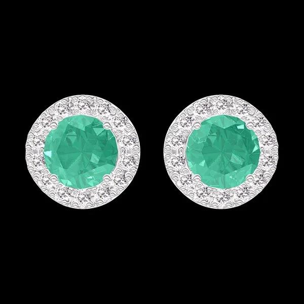 « L'Atelier » Nº201351 - Ohrringe Weißgold 750/-(18Kt) - Smaragd rund 0.3 Karat (2 X) - Halo Diamant