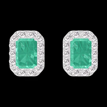« L'Atelier » Nº201384 - Ohrringe Weißgold 375/-(9Kt) - Smaragd Rechteckig 0.3 Karat (2 X) - Halo Diamant