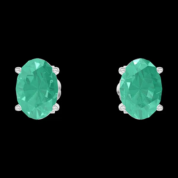 « L'Atelier » nº 201396 - Boucles d'oreilles Or blanc 9 carats - Émeraude Ovale 0.3 carat (2 X)
