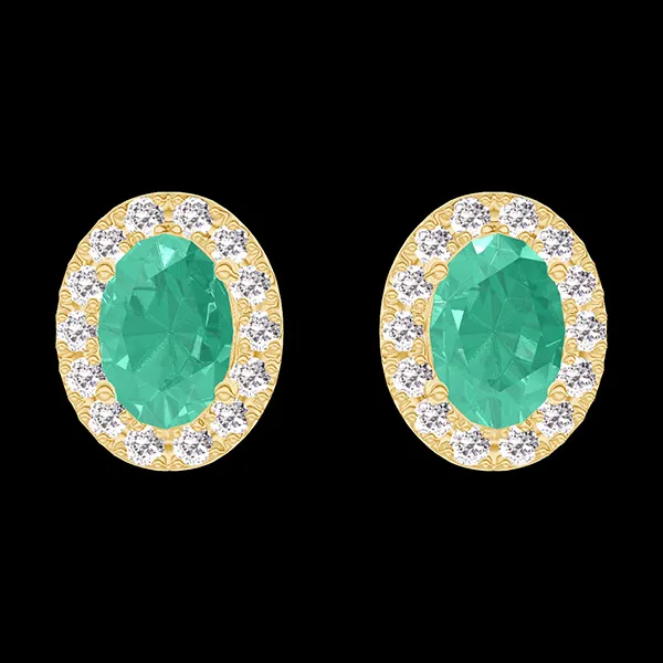 « L'Atelier » Nº201397 - Pendientes Oro amarillo 18 quilates - Esmeralda Ovalo 0.3 quilates (2 X) - Halo Diamante