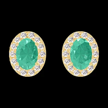 « L'Atelier » Nº201397 - Boucles d'oreilles Or jaune 18 carats - Émeraude Ovale 0.3 carat (2 X) - Halo Diamant