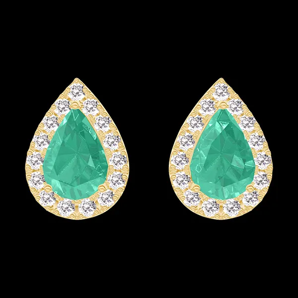 « L'Atelier » Nº201413 - Oorbellen Geelgoud 18 karaat - Smaragd Peer 0.3 Karaat (2 X) - Halo Diamant