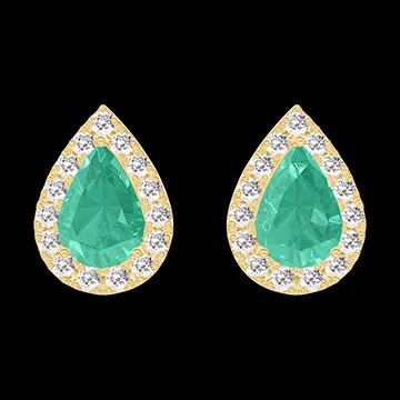 « L'Atelier » Nº201413 - Earrings Yellow gold 18 carats - Emerald Pear 0.3 Carats (2 X) - Halo Diamond white