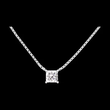 « L'Atelier » Nº201479 - Collar Oro blanco 18 quilates - Diamante Princesa 0.3 quilates - Cadenas Veneciana