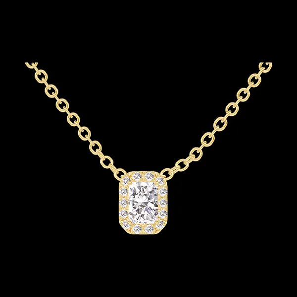 « L'Atelier » nº 201513 - Collier Or jaune 18 carats - Diamant Rectangle 0.3 carat - Halo Diamant - Chaîne Forçat