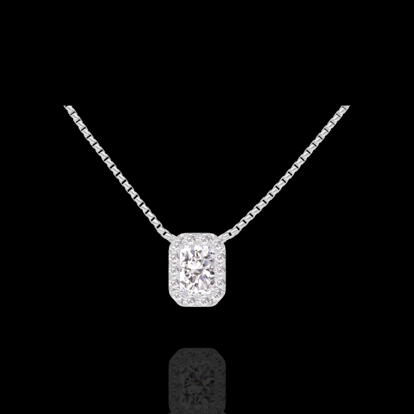 « L'Atelier » Nº201520 - Collana Oro bianco 9 carati - Diamante Rettangolo 0.3 Carati - Halo Diamante - Catena Veneziana