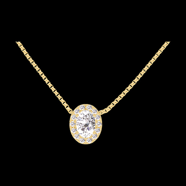 « L'Atelier » nr. 201550 - Colier Aur galben 9K (375) - Diamant Oval  0.3  carate - Halo Diamant - Lanţ Veneţian