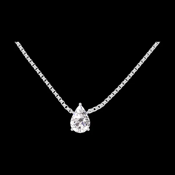 « L'Atelier » Nº201576 - Collier Or blanc 9 carats - Diamant Poire 0.3 carat - Chaîne Vénitienne