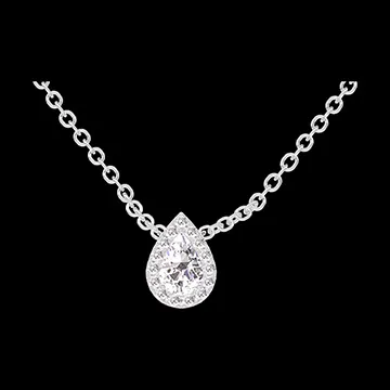 « L'Atelier » Nº201579 - Collar Oro blanco 18 quilates - Diamante Pera 0.3 quilates - Halo Diamante - Cadenas Esclavas