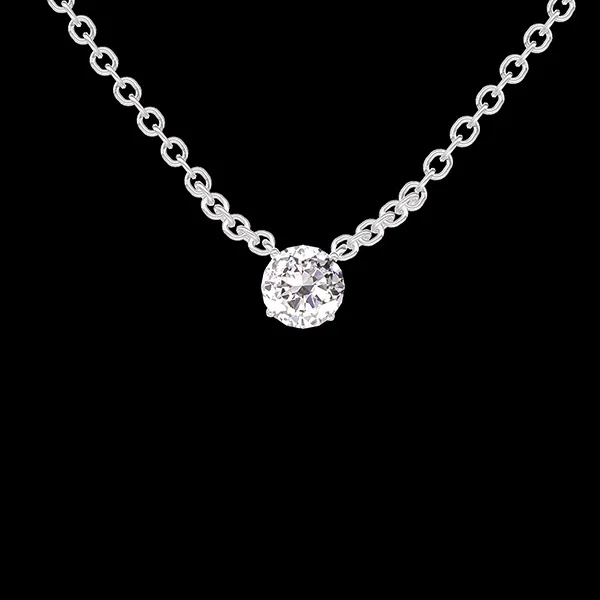 « L'Atelier » nº 201636 - Collier Or blanc 9 carats - Diamant synthétique Rond 0.3 carat - Chaîne Forçat