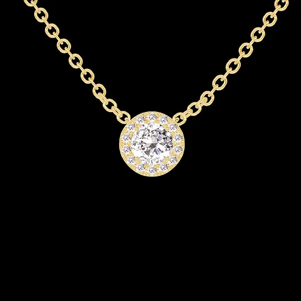 « L'Atelier » nº 201642 - Collier Or jaune 9 carats - Diamant synthétique Rond 0.3 carat - Halo Diamant synthétique - Chaîne Forçat