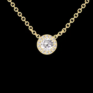 « L'Atelier » nº 201642 - Collier Or jaune 9 carats - Diamant synthétique Rond 0.3 carat - Halo Diamant synthétique - Chaîne Forçat