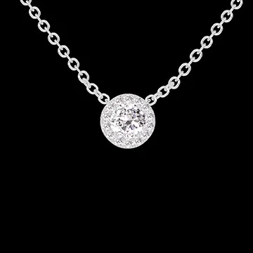 « L'Atelier » Nº201643 - Colier Aur alb 18 carate - Diamante de laborator rotund 0.3 carate - Halo Diamante de laborator - Lanţ Zale