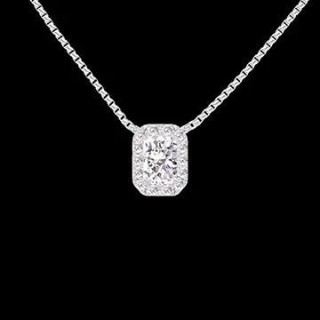 « L'Atelier » No. 201712 - Necklace White gold 9 carats - Laboratory Diamond Baguette 0.3 Carats - Halo Laboratory Diamond - Chain Venetian