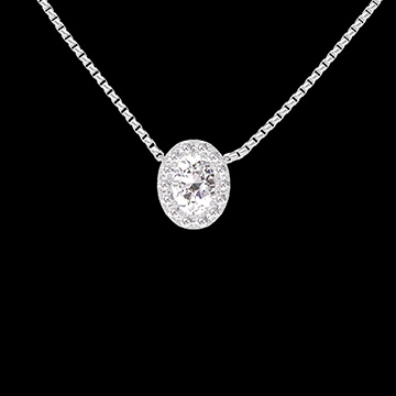 « L'Atelier » n.º 201743 - Collar Oro blanco 18 quilates (750) - Diamante de laboratorio Ovalo  0.3 quilates - Halo Diamante de laboratorio - Cadenas Veneciana
