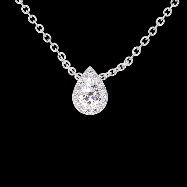 « L'Atelier » n.º 201771 - Collar Oro blanco 18 quilates (750) - Diamante de laboratorio Pera  0.3 quilates - Halo Diamante de laboratorio - Cadenas Esclavas
