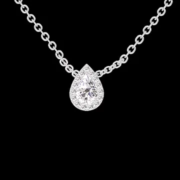 « L'Atelier » Nº201771 - Collar Oro blanco 18 quilates - Diamante de laboratorio Pera 0.3 quilates - Halo Diamante de laboratorio - Cadenas Esclavas