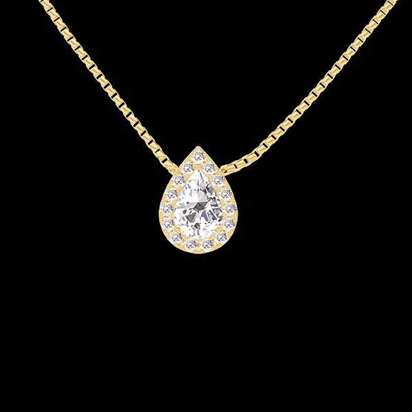 « L'Atelier » Nº201773 - Colier Aur galben 18 carate - Diamante de laborator Pară 0.3 carate - Halo Diamante de laborator - Lanţ Veneţian
