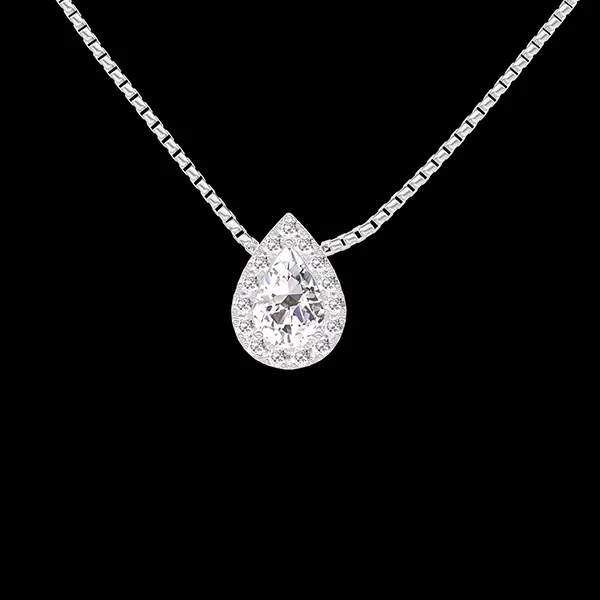« L'Atelier » Nº201776 - Collar Oro blanco 9 quilates - Diamante de laboratorio Pera 0.3 quilates - Halo Diamante de laboratorio - Cadenas Veneciana