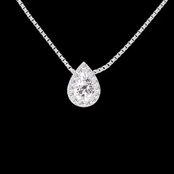 « L'Atelier » Nº201776 - Halsketting Witgoud 9 karaat - Laboratorium diamant Peer 0.3 Karaat - Halo Laboratorium diamant - Ketting Venetiaans