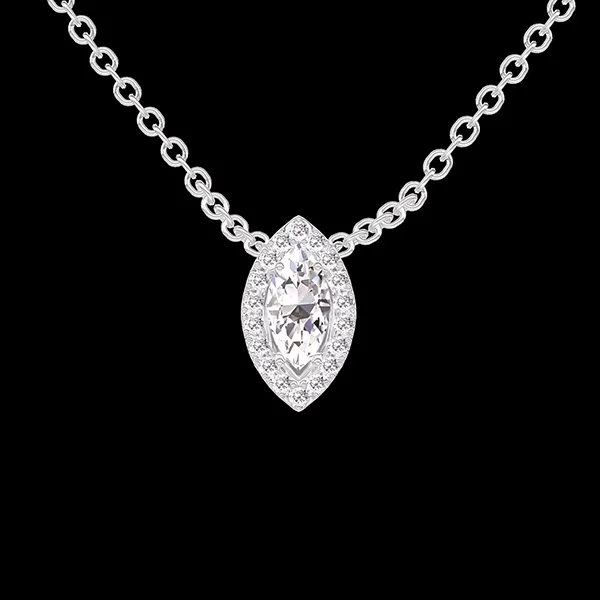 « L'Atelier » n. 201803 - Collana Oro bianco 18 carati - Diamante di laboratorio Marchesa 0.3 Carati - Halo Diamante di laboratorio - Catena Rolò