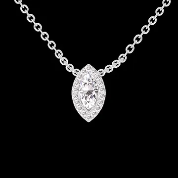 « L'Atelier » Nº201803 - Collana Oro bianco 18 carati - Diamante di laboratorio Marchesa 0.3 Carati - Halo Diamante di laboratorio - Catena Rolò