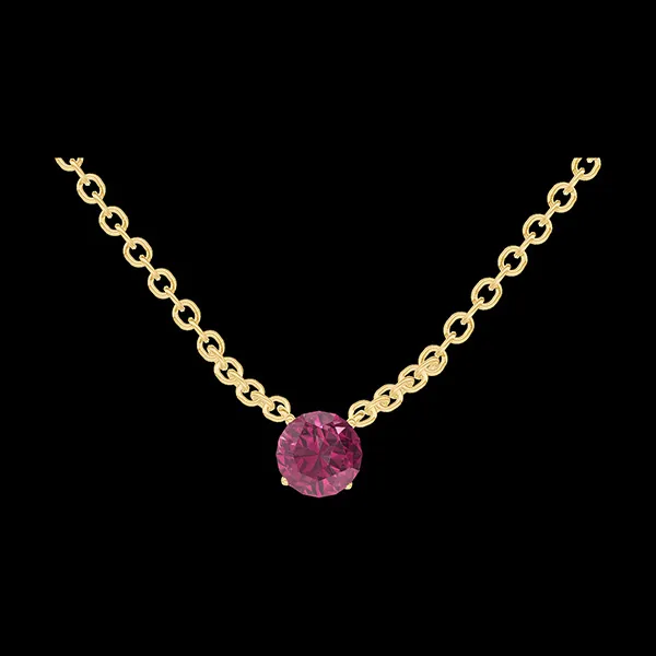 « L'Atelier » Nº1013091 - Collier Gelbgold 750/-(18Kt) - Synthetischer Rubin rund 0.3 Karat - Kette Ankerkette
