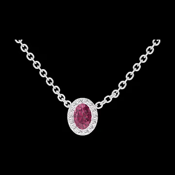 « L'Atelier » Nº201931 - Collier Weißgold 750/-(18Kt) - Rubin Oval 0.3 Karat - Halo Diamant - Kette Ankerkette