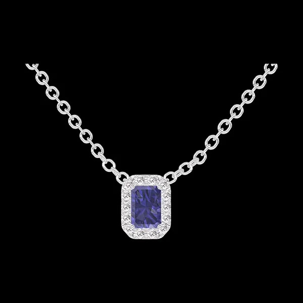 « L'Atelier » Nº202091 - Halsketting Witgoud 18 karaat - Blauwe saffier Rechthoekig 0.3 Karaat - Halo Diamant - Ketting Gourmet
