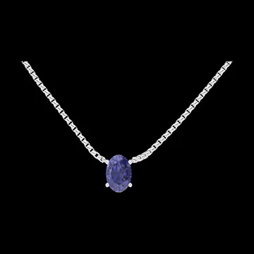 « L'Atelier » Nº202119 - Collana Oro bianco 18 carati - Zaffiro blu Ovale 0.3 Carati - Catena Veneziana