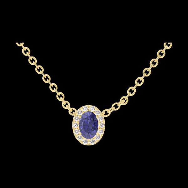 « L'Atelier » Nº202121 - Necklace Yellow gold 18 carats - Blue Sapphire Oval 0.3 Carats - Halo Diamond white - Chain Rolo