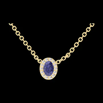 « L'Atelier » Nº202121 - Collar Oro amarillo 18 quilates - Zafiro azul Ovalo 0.3 quilates - Halo Diamante - Cadenas Esclavas