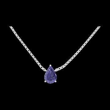 « L'Atelier » Nº202152 - Collier Or blanc 9 carats - Saphir bleu Poire 0.3 carat - Chaîne Vénitienne