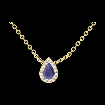 « L'Atelier » Nº202153 - Collana Oro giallo 18 carati - Zaffiro blu Goccia 0.3 Carati - Halo Diamante - Catena Rolò