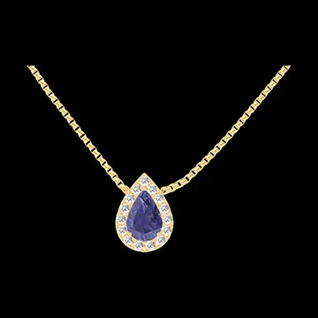 « L'Atelier » Nº202157 - Collana Oro giallo 18 carati - Zaffiro blu Goccia 0.3 Carati - Halo Diamante - Catena Veneziana