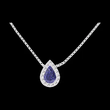 « L'Atelier » Nº202159 - Collar Oro blanco 18 quilates - Zafiro azul Pera 0.3 quilates - Halo Diamante - Cadenas Veneciana