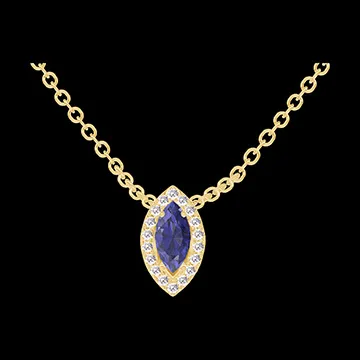 « L'Atelier » Nº202186 - Collana Oro giallo 9 carati - Zaffiro blu Marchesa 0.3 Carati - Halo Diamante - Catena Rolò