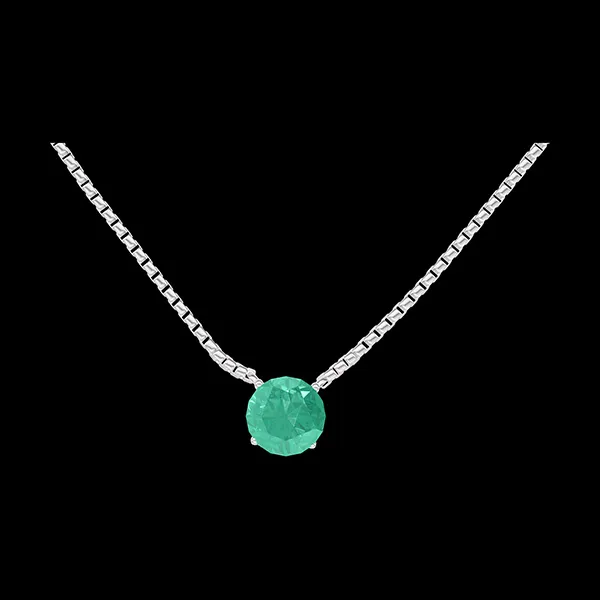 « L'Atelier » nº 202215 - Collier Or blanc 18 carats - Émeraude Rond 0.3 carat - Chaîne Vénitienne