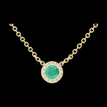 « L'Atelier » Nr. 202217 - Collier Gelbgold 750/-(18Kt) - Smaragd Rund 0.3 Karat - Halo Diamant - Kette Ankerkette